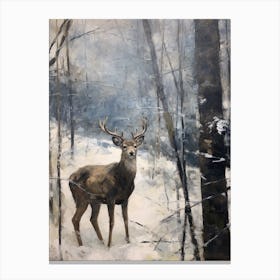 Vintage Winter Animal Painting Black Tailed Deer 3 Canvas Print