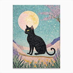 Mosaic Black Cat In The Pastel Moonlight Canvas Print