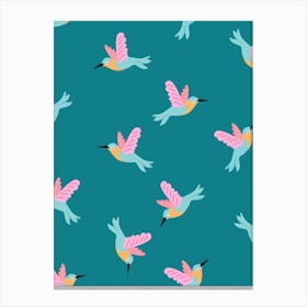 Happy Little Humming Birds on Dark Teal Canvas Print