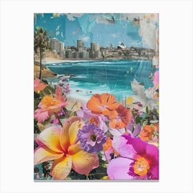 Bondi Beach   Floral Retro Collage Style 3 Canvas Print