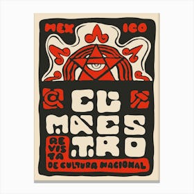 Mexican Art El Maestro Magazine Cover Revista Red Black Canvas Print