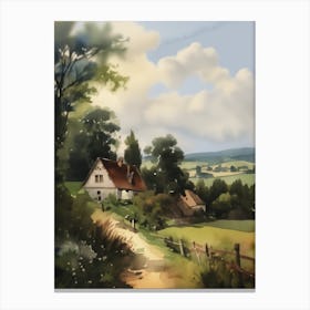 European Village Landscape Digital Water Color Canvas Print