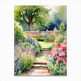 Garden Path With Pink Flowers Canvas Print