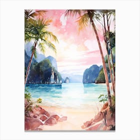Watercolor Painting Of Maya Bay, Koh Phi Phi Thailand 4 Canvas Print