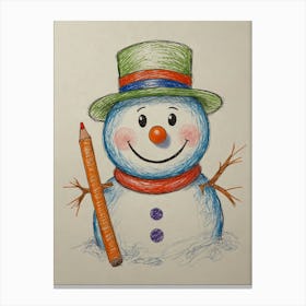 Snowman With Pencil Canvas Print