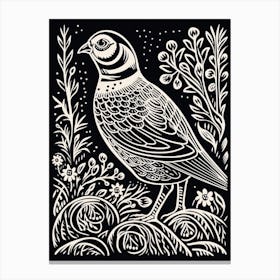 B&W Bird Linocut Partridge 2 Canvas Print