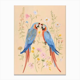 Folksy Floral Animal Drawing Parrot 4 Canvas Print