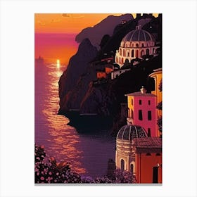 The Amalfi Coast Retro Sunset Canvas Print