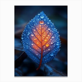 Blue Leaf With Water Droplets 15 Canvas Print