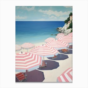 Striped Pink And White Beach Umbrellas In Italy 2 Canvas Print