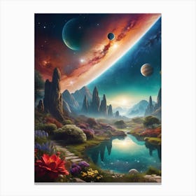 Space Landscape, celestial objects in sky, planets Canvas Print