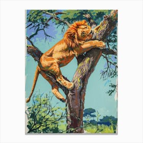 Transvaal Lion Climbing A Tree Fauvist Painting 2 Canvas Print