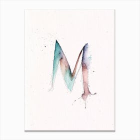 M Letter Alphabet Minimalist Watercolour 1 Canvas Print