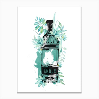 Blue Flowers Gin Bottle Canvas Print