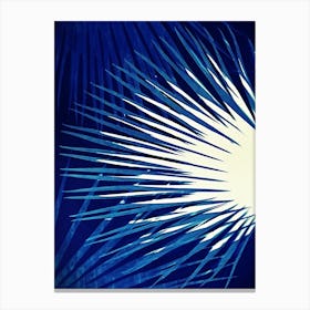 Electric blue cyanotype palm leaves 1 Canvas Print