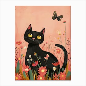 Black Cat In The Meadow Canvas Print