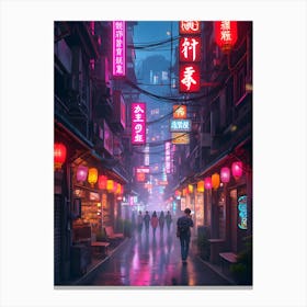 Japanese Neon City Urban Street Night Scene Poster Canvas Wall Room Decor Leinwandbild