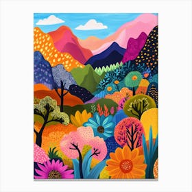 Colorful Landscape With Mountain and Flowers 2 Canvas Print