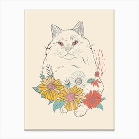 Cute Ragdoll Cat With Flowers Illustration 3 Canvas Print