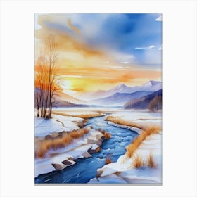 Winter Landscape Watercolor Painting 3 Canvas Print