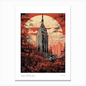 Empire State Building  New York Woodblock 4 Watercolour Travel Poster Canvas Print