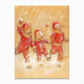 Children Playing in the Snow by Jessie Willcox Smith 1863-1965, Christmas Festive Snow art print, winter print, children in the snow | FParrish Art Prints Canvas Print