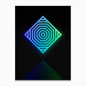 Neon Blue and Green Abstract Geometric Glyph on Black n.0305 Canvas Print