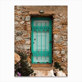 Turquoise Blue Door In Greece Canvas Print