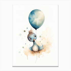Baby Peacock Flying With Ballons, Watercolour Nursery Art 2 Canvas Print