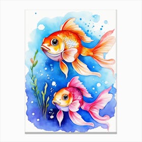 Twin Goldfish Watercolor Painting (98) Canvas Print