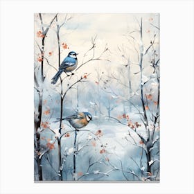 Birds Perching In A Tree Winter 3 Canvas Print
