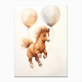 Baby Horse Flying With Ballons, Watercolour Nursery Art 2 Canvas Print