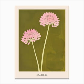 Pink & Green Scabiosa 2 Flower Poster Canvas Print