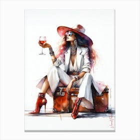 Elegant Lady With A Glass Of Red Wine 3 Canvas Print