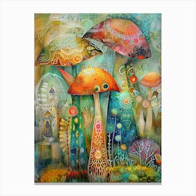 Whimsical Mushrooms Colorful Patterns Canvas Print