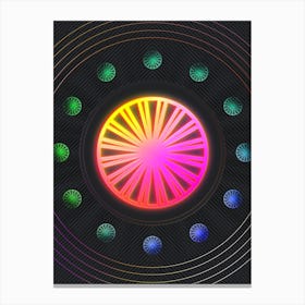 Neon Geometric Glyph in Pink and Yellow Circle Array on Black n.0309 Canvas Print