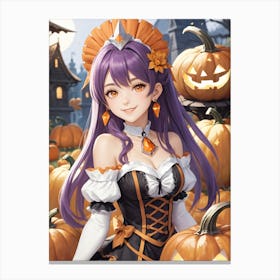 Sexy Girl With Pumpkin Halloween Painting (4) Canvas Print