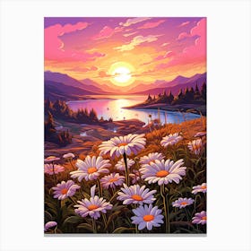 Daisy Wildflower With Sunset 4 Canvas Print