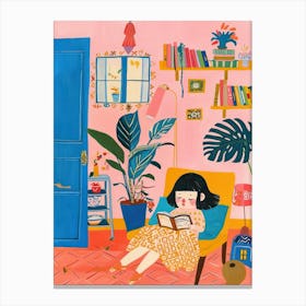 Girl Reading A Book Lo Fi Kawaii Illustration 7 Canvas Print