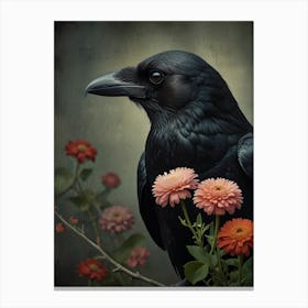 Crow with Flowers Canvas Print