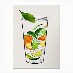 Capirinha Minimal Line Drawing With Watercolour Cocktail Poster Canvas Print