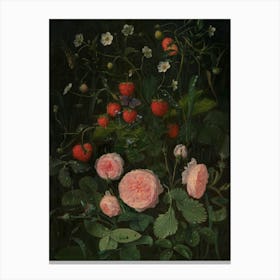 Roses And Strawberries Vintage Floral Painting Canvas Print