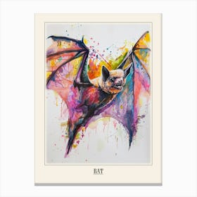 Bat Colourful Watercolour 2 Poster Canvas Print