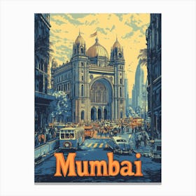 Aihrgdesign A Retro Travel Poster For Mumbai 3 Canvas Print