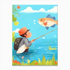 Boy Fishing In The Water Canvas Print