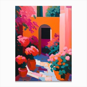Courtyard With Peonies Orange And Pink Colourful Painting Canvas Print