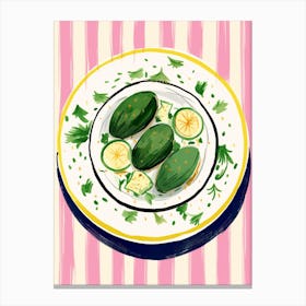 A Plate Of Green Veggies, Top View Food Illustration 2 Canvas Print