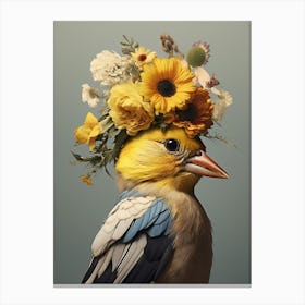 Bird With A Flower Crown American Goldfinch 4 Canvas Print