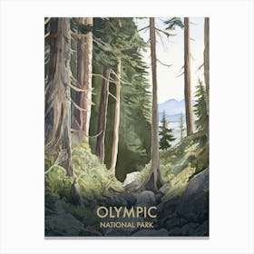 Olympic National Park Watercolour Vintage Travel Poster 2 Canvas Print