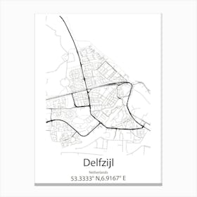 Delfzijl,Netherlands Minimalist Map Canvas Print